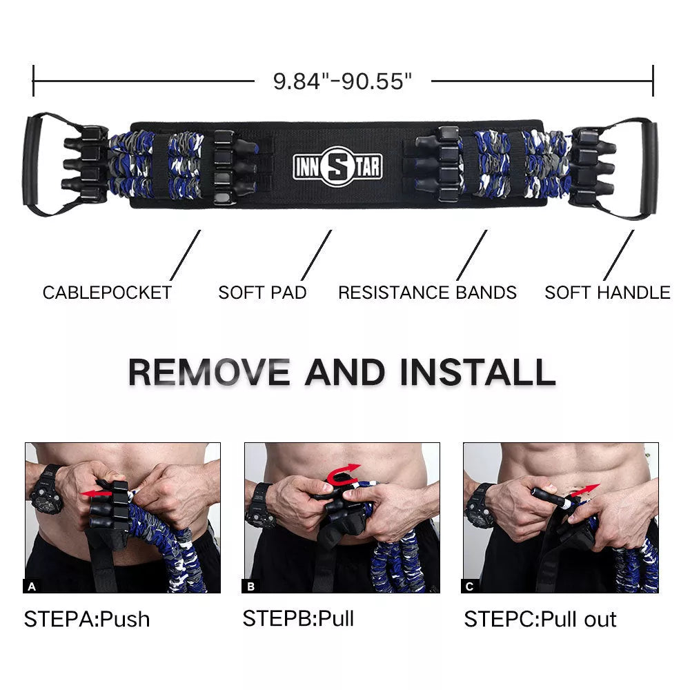 Multifunctional bench press resistance band set in camouflage colors with workout bar