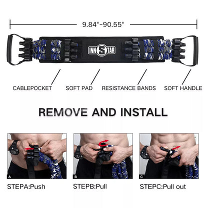 Multifunctional bench press resistance band set in camouflage colors with workout bar