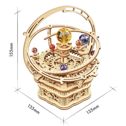 A 3D wooden music box with a rotating starry night scene and classic melodic tunes