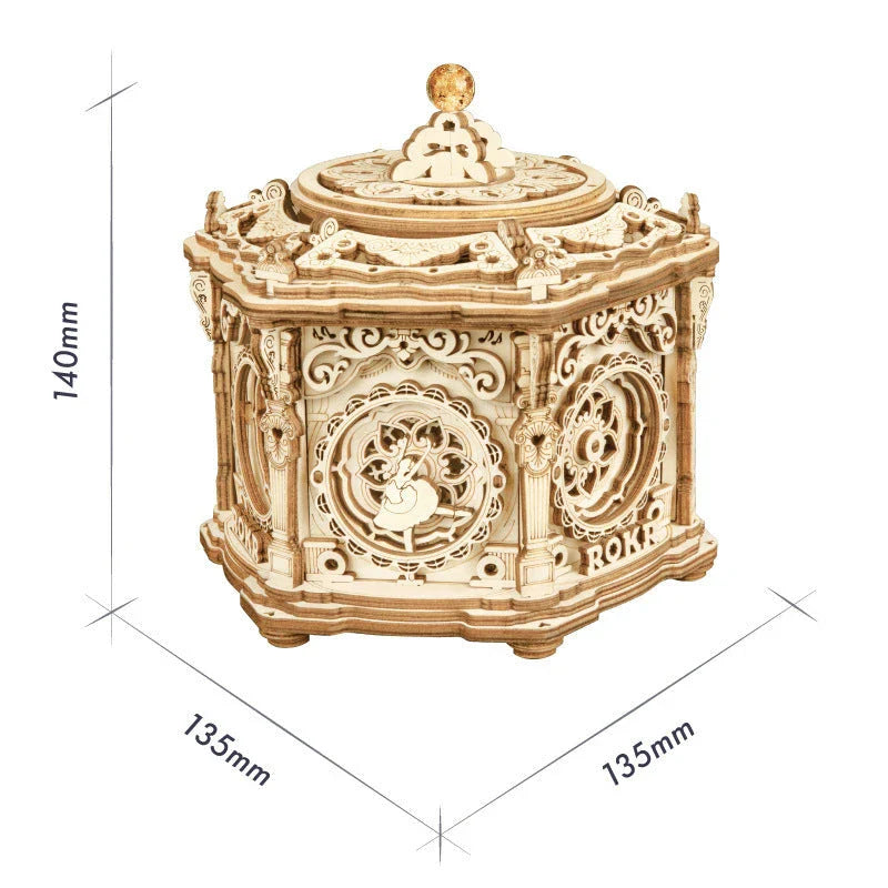 A 3D wooden music box with a rotating starry night scene and classic melodic tunes