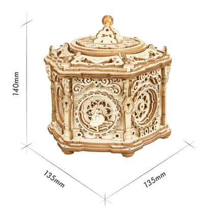 A 3D wooden music box with a rotating starry night scene and classic melodic tunes