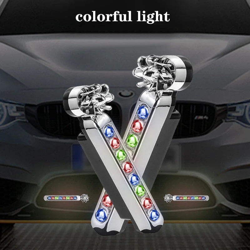Wind-powered LED daytime running lights for cars and motorcycles in colorful, white, and blue options