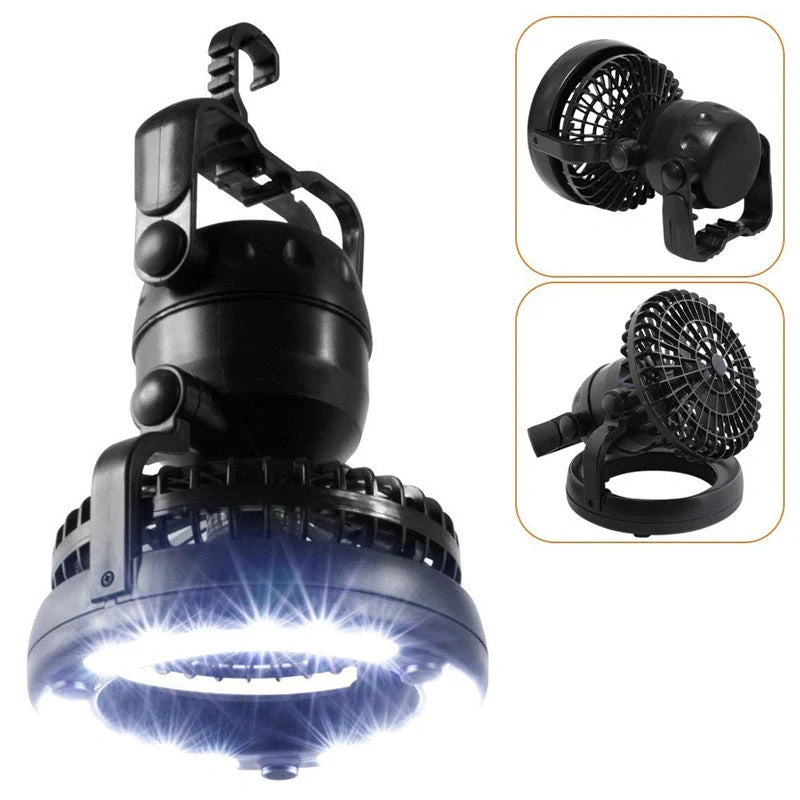 Portable LED Camping Lantern with adjustable fan and 18 high-brightness LED lights