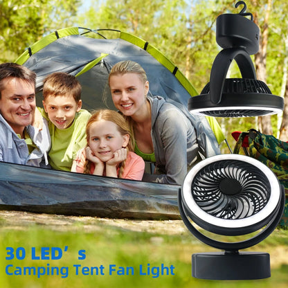 Portable LED Camping Lantern with adjustable fan and 18 high-brightness LED lights