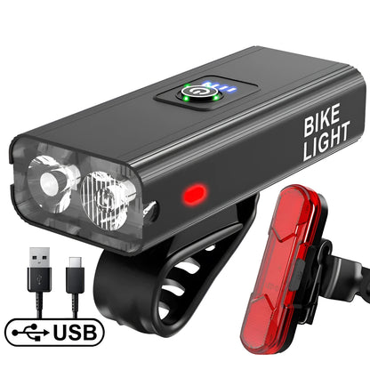 USB rechargeable bike light with double T6 lamp beads, 1200 lumens, aluminium alloy frame, IPX-6 waterproof