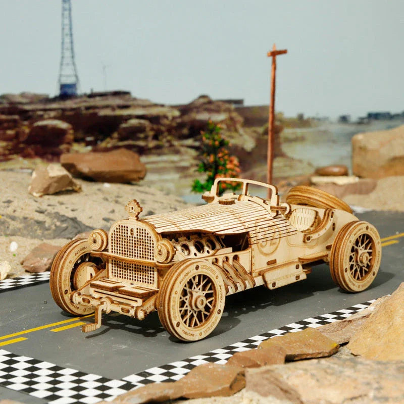 3D wooden train puzzle kit with 308 interlocking pieces for a rewarding DIY building experience