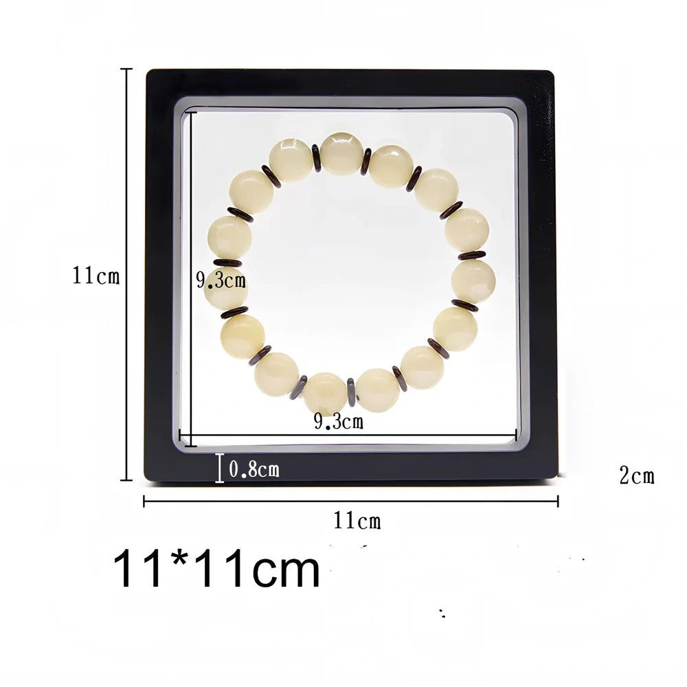 Black 11x11cm suspended 3D floating display frame holder with square base for coins and gems