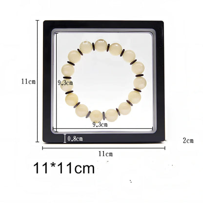 Black 11x11cm suspended 3D floating display frame holder with square base for coins and gems