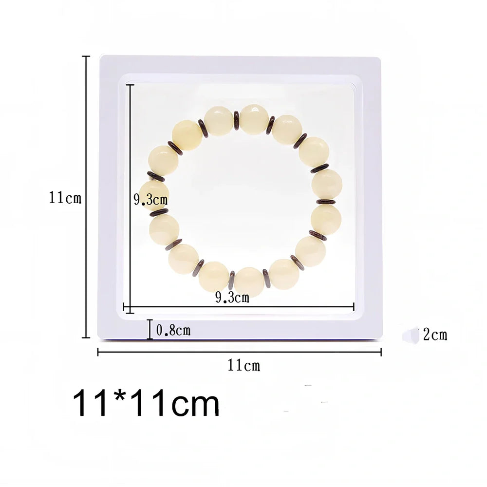 Black 11x11cm suspended 3D floating display frame holder with square base for coins and gems