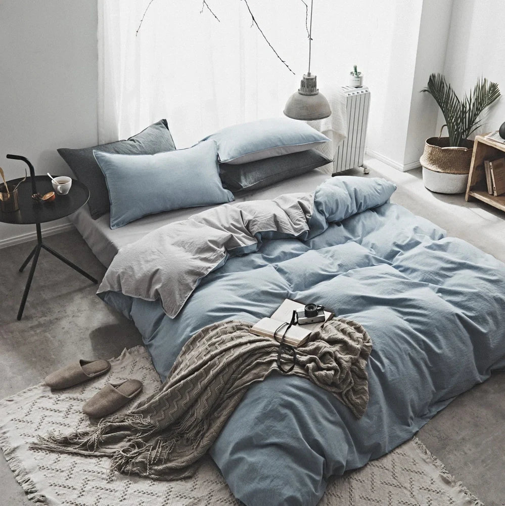 Washed cotton Nordic bedding set in Graphite Grey with reactive dye colours and 48x74cm pillowcases