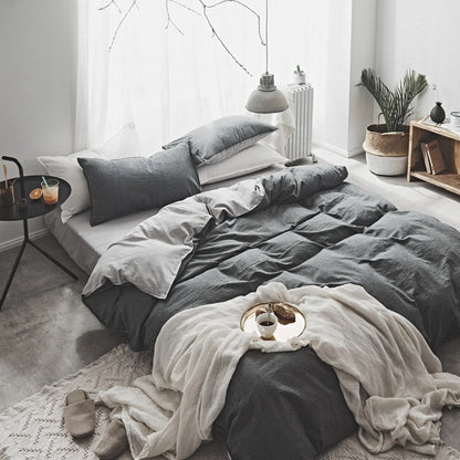 Washed cotton Nordic bedding set in Graphite Grey with reactive dye colours and 48x74cm pillowcases