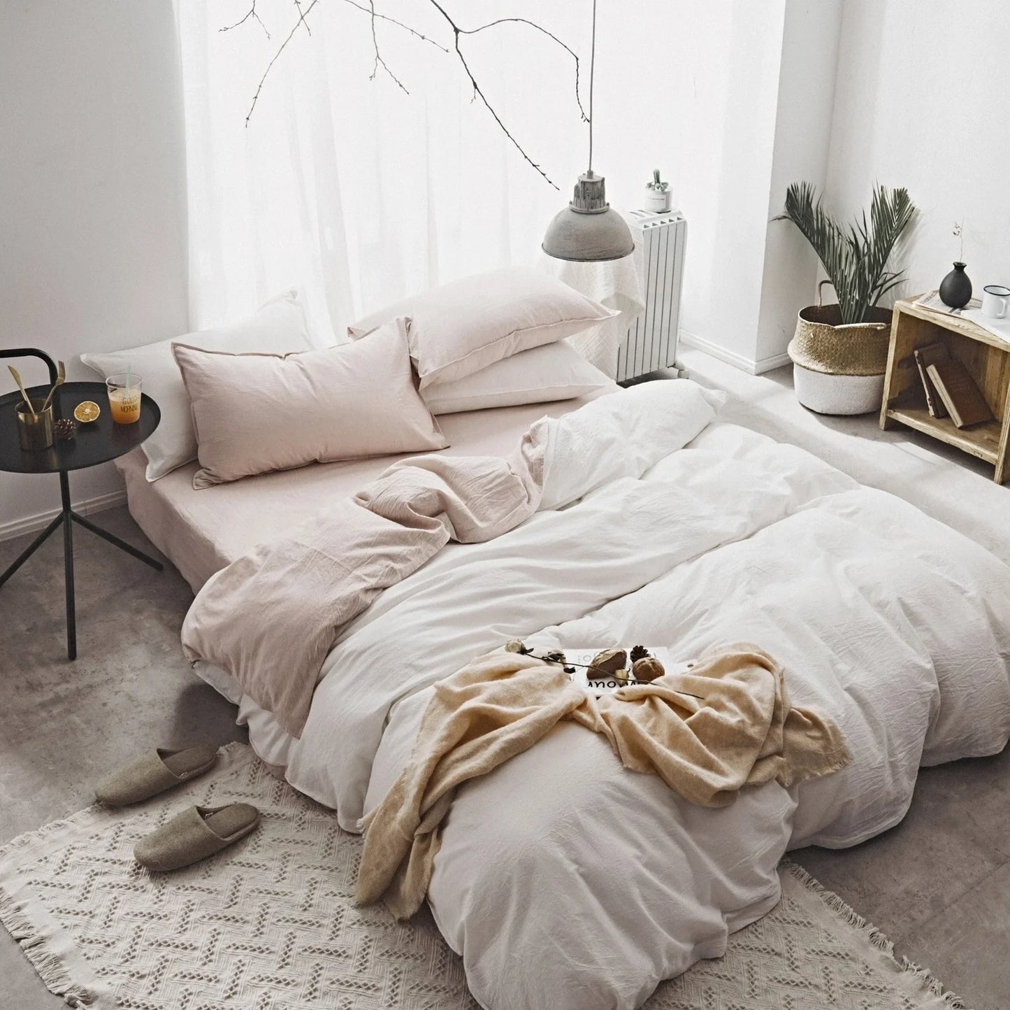 Washed cotton Nordic bedding set in Graphite Grey with reactive dye colours and 48x74cm pillowcases