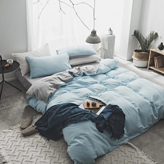 Washed cotton Nordic bedding set in Graphite Grey with reactive dye colours and 48x74cm pillowcases