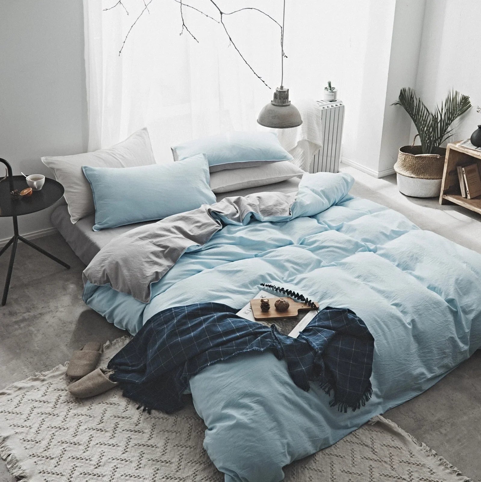 Washed cotton Nordic bedding set in Graphite Grey with reactive dye colours and 48x74cm pillowcases