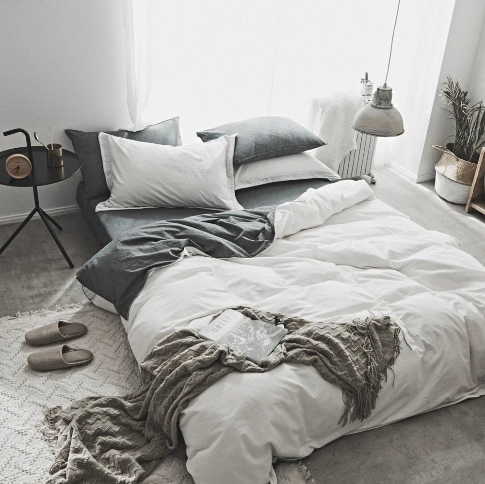 Washed cotton Nordic bedding set in Graphite Grey with reactive dye colours and 48x74cm pillowcases