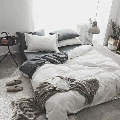 Washed cotton Nordic bedding set in Graphite Grey with reactive dye colours and 48x74cm pillowcases