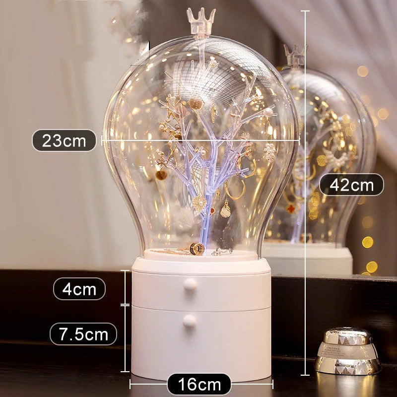 LED Light Makeup Organizer with 360-degree rotation and dual lighting options