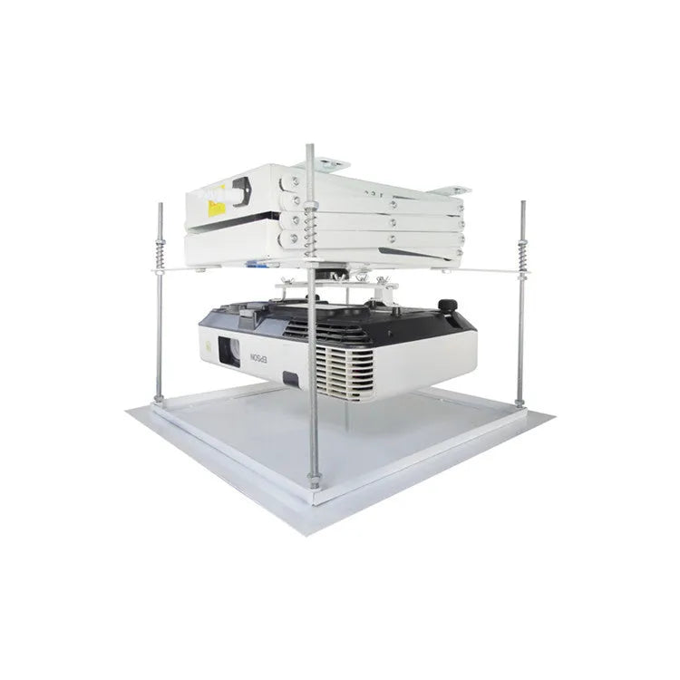 Wireless remote controlled electric projector lifting hanger with ultra-thin steel chassis.