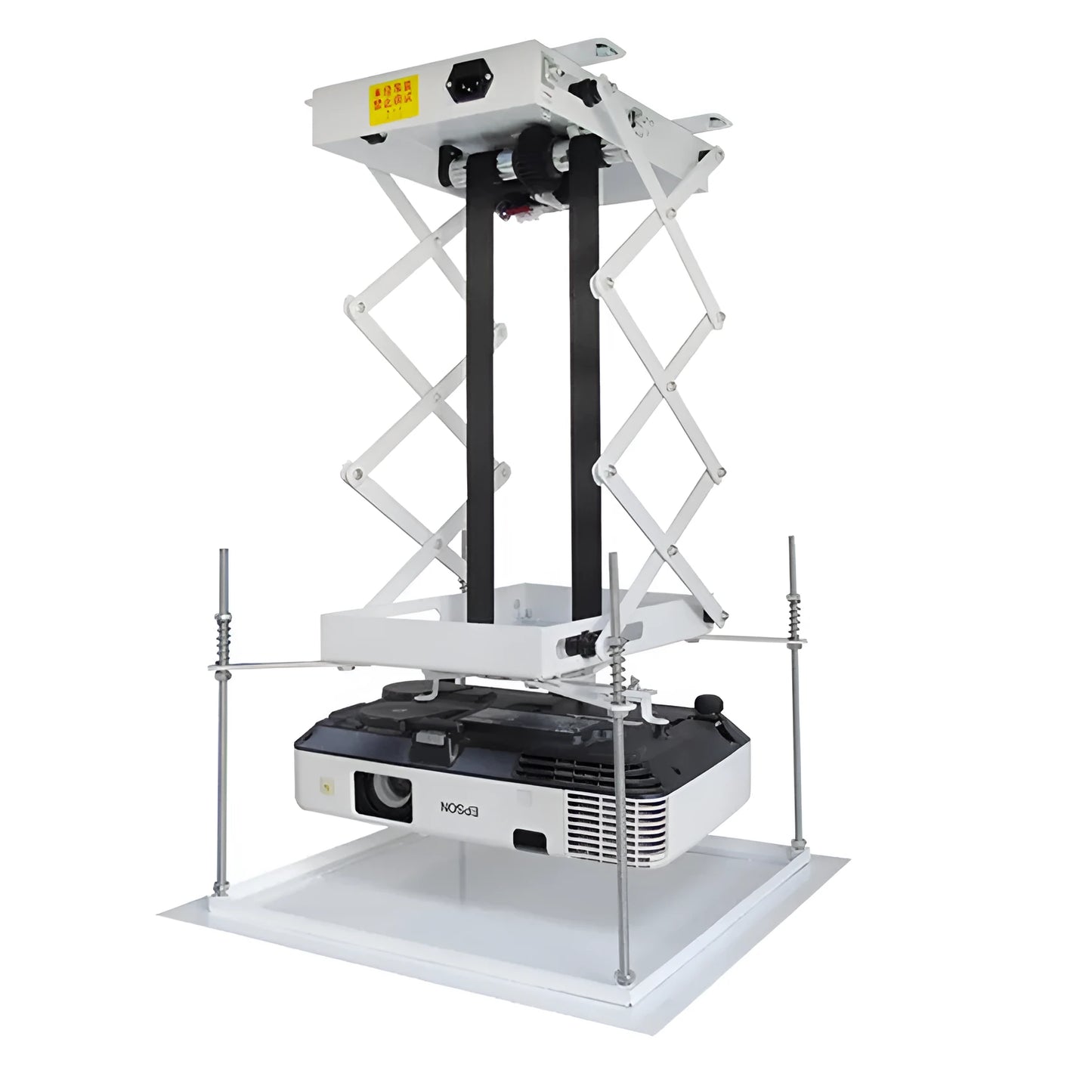 Wireless remote controlled electric projector lifting hanger with ultra-thin steel chassis.