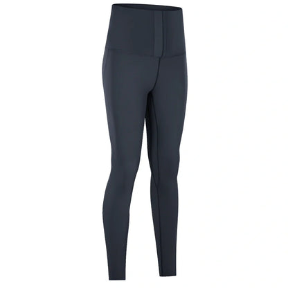 Women's high-waist yoga pants in forest grey green with moisture-wicking fabric and precise sizing