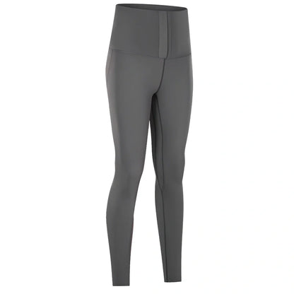 Women's high-waist yoga pants in forest grey green with moisture-wicking fabric and precise sizing