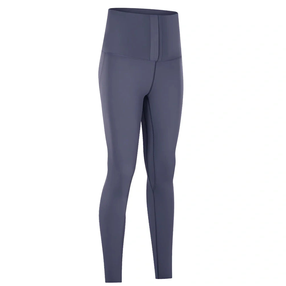 Women's high-waist yoga pants in forest grey green with moisture-wicking fabric and precise sizing