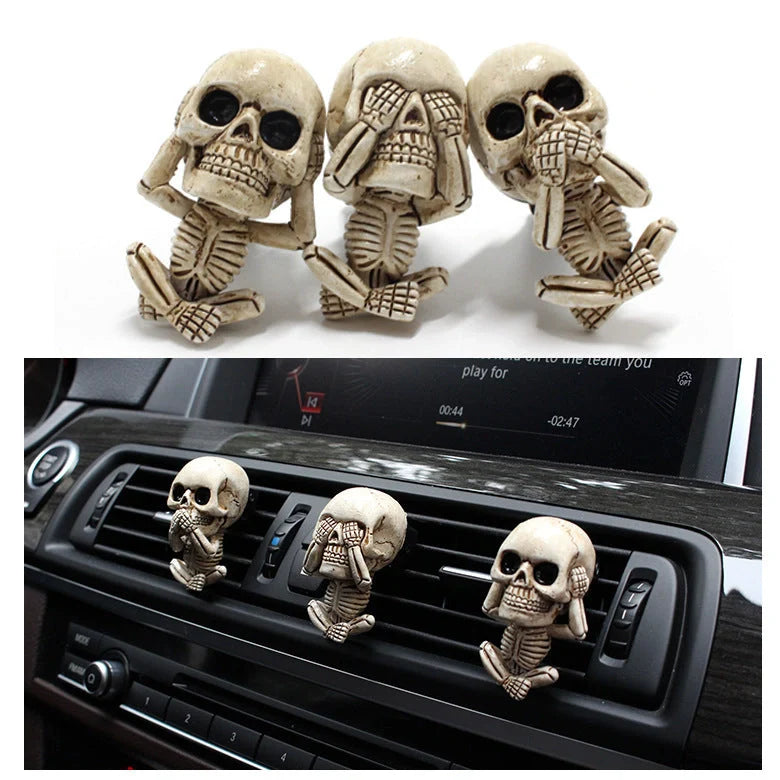 Skull car ornaments with air freshener, European cartoon style ghost head decor