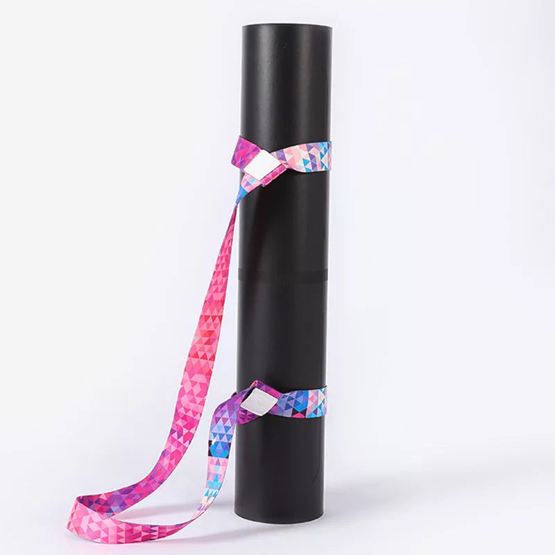 Pure cotton yoga mat strap with colorful gradient binding for secure mat storage
