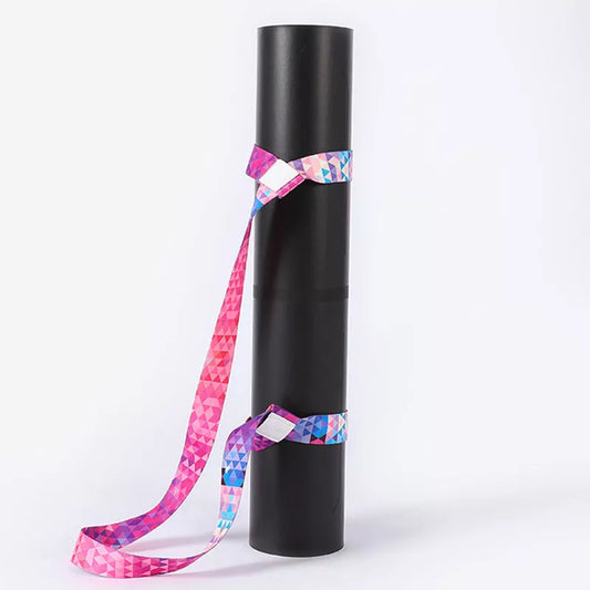 Pure cotton yoga mat strap with colorful gradient binding for secure mat storage