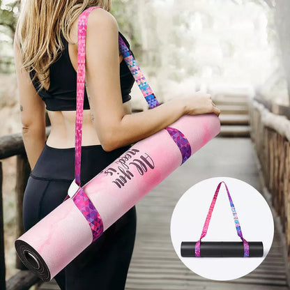 Pure cotton yoga mat strap with colorful gradient binding for secure mat storage