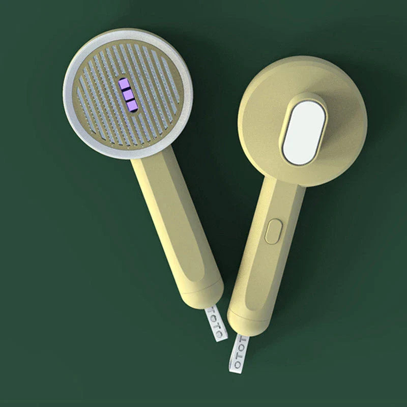 A versatile pet grooming tool with a comb and a built-in UVC sanitizing lamp, designed to gently remove tangles and dirt while sanitizing your pet's coat.