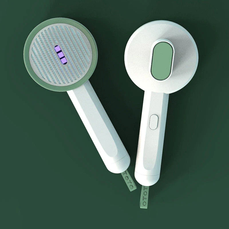 A versatile pet grooming tool with a comb and a built-in UVC sanitizing lamp, designed to gently remove tangles and dirt while sanitizing your pet's coat.
