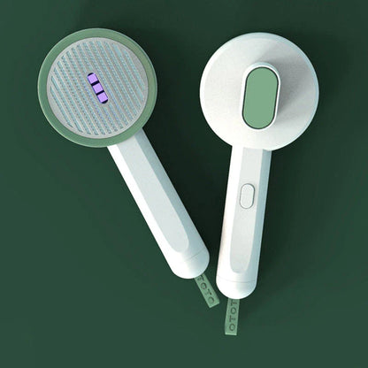 A versatile pet grooming tool with a comb and a built-in UVC sanitizing lamp, designed to gently remove tangles and dirt while sanitizing your pet's coat.