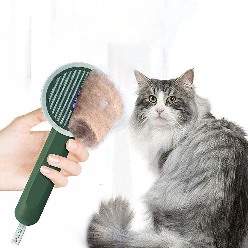 A versatile pet grooming tool with a comb and a built-in UVC sanitizing lamp, designed to gently remove tangles and dirt while sanitizing your pet's coat.