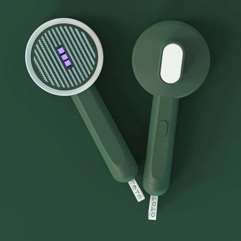 A versatile pet grooming tool with a comb and a built-in UVC sanitizing lamp, designed to gently remove tangles and dirt while sanitizing your pet's coat.