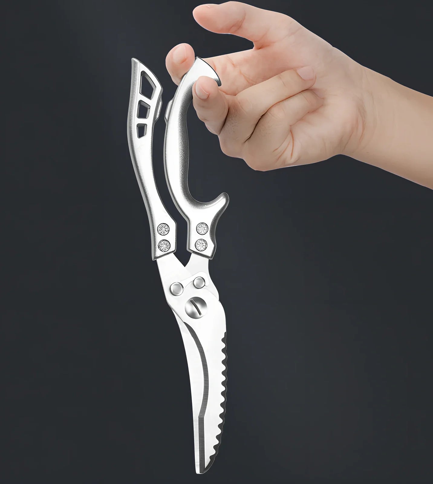 25cm stainless steel chicken bone scissors with brown leather sheath for kitchen meat and fish cutting, 245g weight