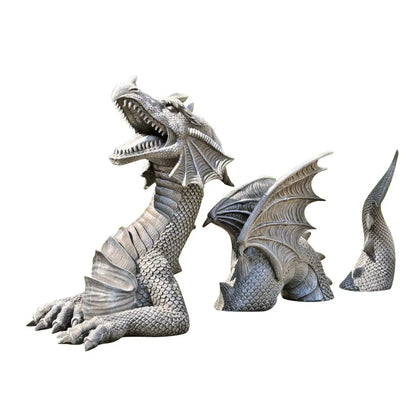 Large dragon Gothic garden statue with charcoal grey finish measuring 20x18x5cm