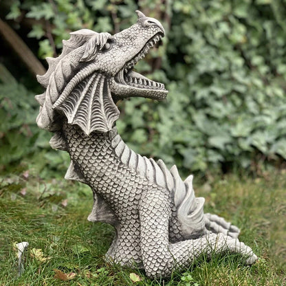 Large dragon Gothic garden statue with charcoal grey finish measuring 20x18x5cm