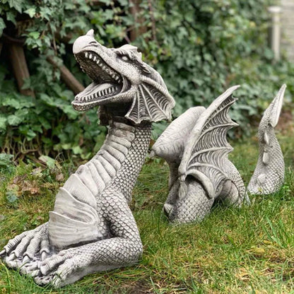 Large dragon Gothic garden statue with charcoal grey finish measuring 20x18x5cm