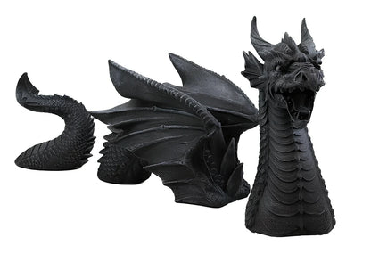 Large dragon Gothic garden statue with charcoal grey finish measuring 20x18x5cm