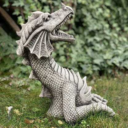Large dragon Gothic garden statue with charcoal grey finish measuring 20x18x5cm