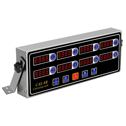Eight-channel kitchen timer with individual LED displays showing countdown times for commercial baking use