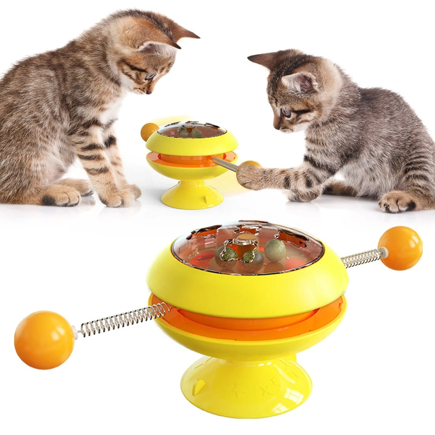 Interactive rotatable cat toy with catnip balls for indoor play