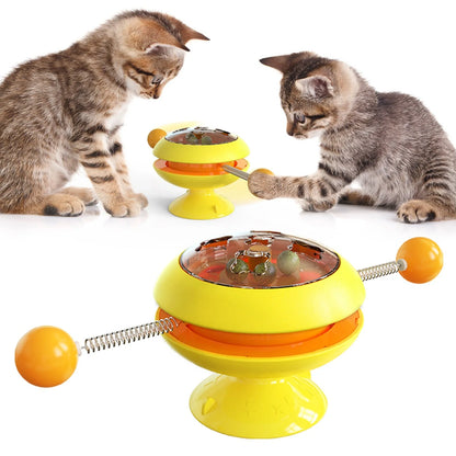 Interactive rotatable cat toy with catnip balls for indoor play