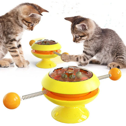 Interactive rotatable cat toy with catnip balls for indoor play