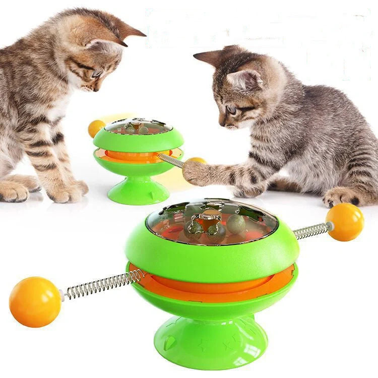 Interactive rotatable cat toy with catnip balls for indoor play