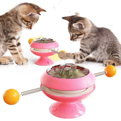 Interactive rotatable cat toy with catnip balls for indoor play