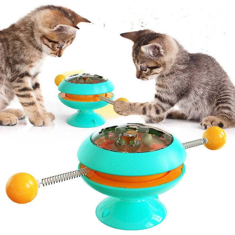 Interactive rotatable cat toy with catnip balls for indoor play