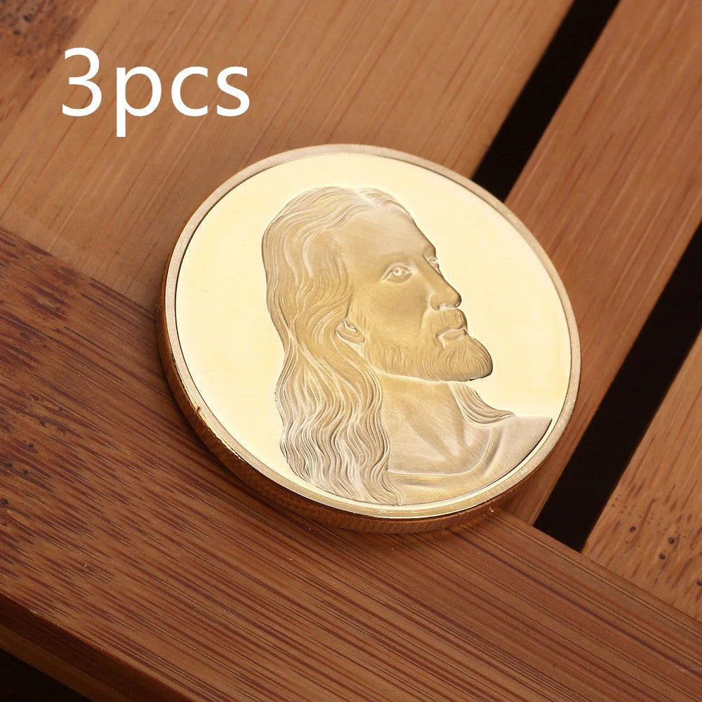 Jesus Commemorative Coin in gold and silver finishes, a spiritual keepsake for collectors and believers.