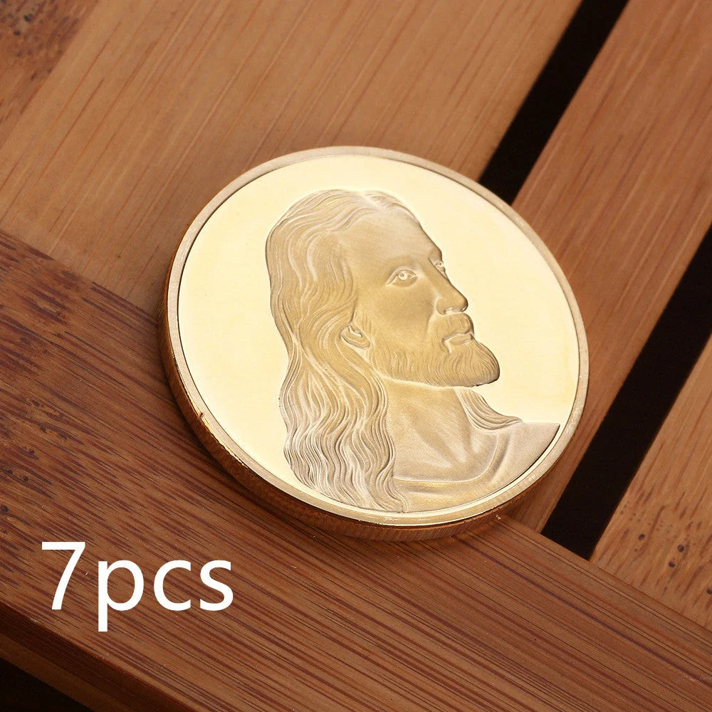 Jesus Commemorative Coin in gold and silver finishes, a spiritual keepsake for collectors and believers.